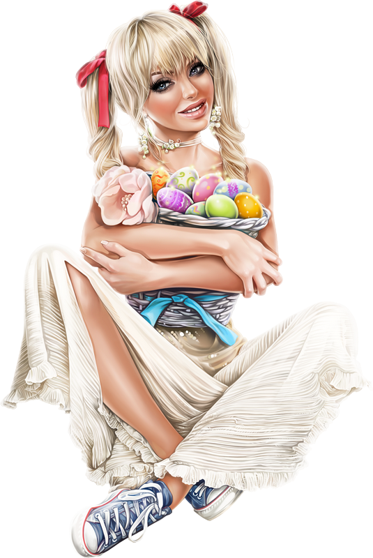 Easter, Gardens, Pretty Girls, Sticker, Tube, Eggs, - Cartoon (535x800), Png Download