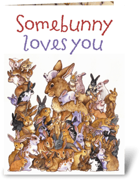 Somebunny Loves You Greeting Card - Giclee Painting: Edelson's Bunnies, 41x41in. (350x396), Png Download