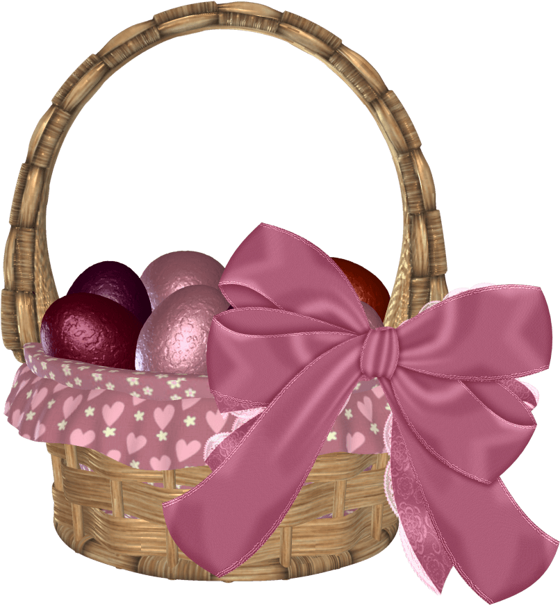 Easter Basket With Eggs And Pink Bow Png Clipart Picture - Gift Basket (560x600), Png Download