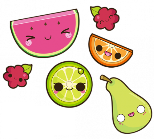 Cherries Clipart Fruit Tumblr - Kawaii Fruits Png (500x452), Png Download