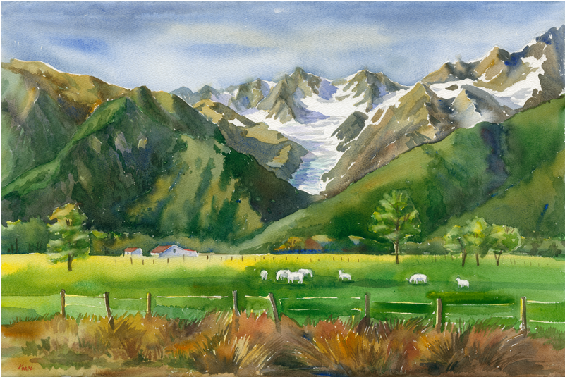 Fox Glacier Original Watercolour - Fox Glacier (800x800), Png Download