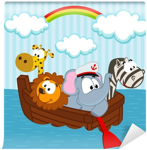 Animals In The Boat - Tableau Animaux Bateau (400x400), Png Download