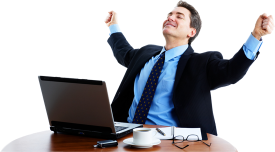 Click Here To Order A Tech Support Package - Happy Man Computer Png (550x304), Png Download