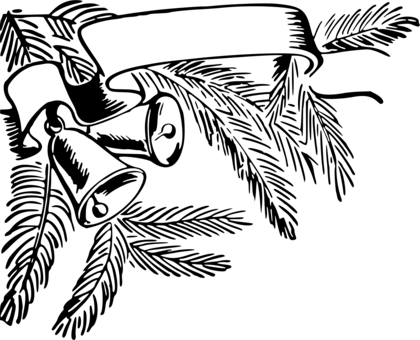 Christmas Day Bell Black And White Christmas Tree Drawing - Black And White Christmas Bells Png (420x340), Png Download