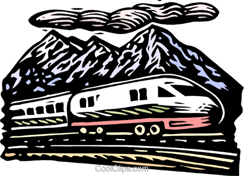 Train Passing By Mountain Range Royalty Free Vector (480x345), Png Download