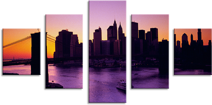 New York Skyline 5 Panel Cascade Canvas Picture - Brooklyn Bridge (800x601), Png Download
