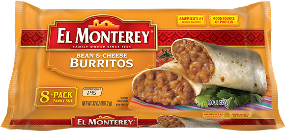 Bean & Cheddar Cheese Frozen Burritos - El Monterey Bean And Cheese Burritos (600x298), Png Download