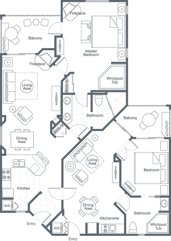 Two-bedroom Lockoff Villa (568x800), Png Download