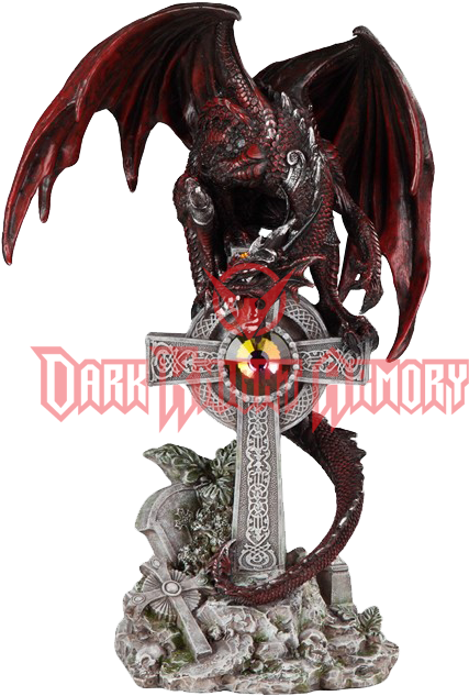 Red Dragon On Crystal Cross Statue (648x648), Png Download