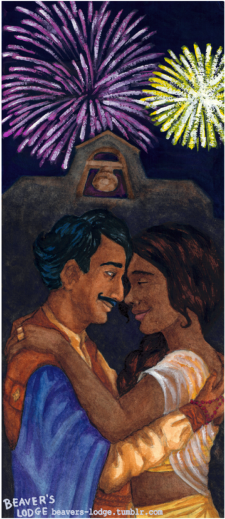 Watercolor & Gouache Painting Of Damien & Rilla From - Fireworks (500x750), Png Download