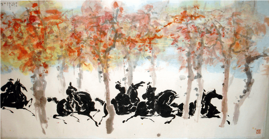 Riding Horses In The Autumn - Watercolor Paint (900x600), Png Download