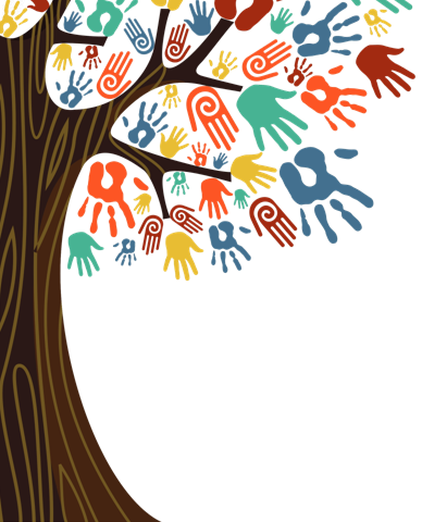 Picture Black And White Collection Of High Quality - Colorful Hand Prints Tree (388x480), Png Download