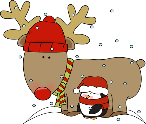 Reindeer And Penguin Clip Art - Cute Christmas Clip Art (500x424), Png Download