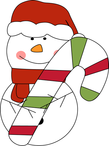 Christmas Candy Clip Art - Snowman With Candy Cane (373x500), Png Download