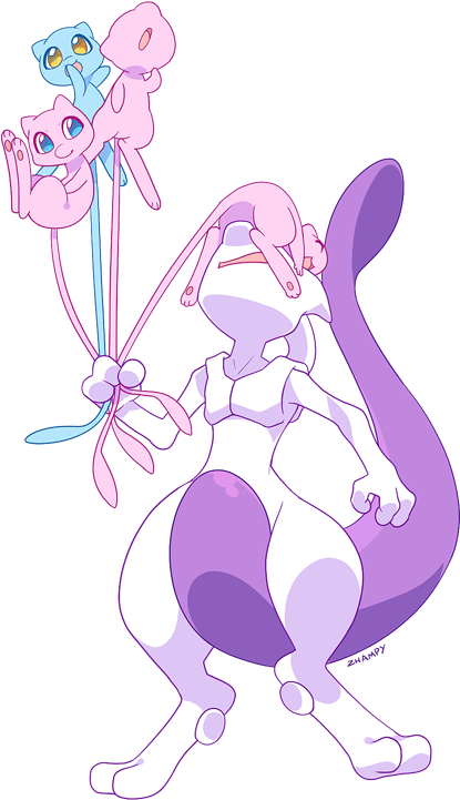 I Was Going To Make A Joke About Mewtwo Babysitting, - Pokemon Mewtwo X Mew (450x750), Png Download