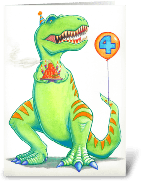 T-rex Birthday Greeting Card - Birthday (350x396), Png Download
