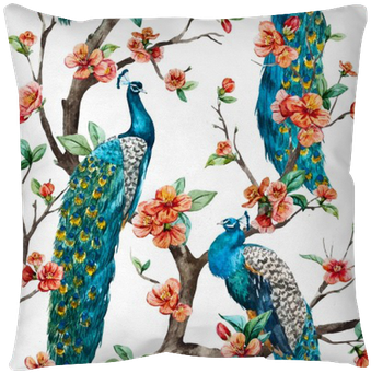 Watercolor Vector Peacock Pattern Throw Pillow • Pixers® - Peacock On A Tree (400x400), Png Download