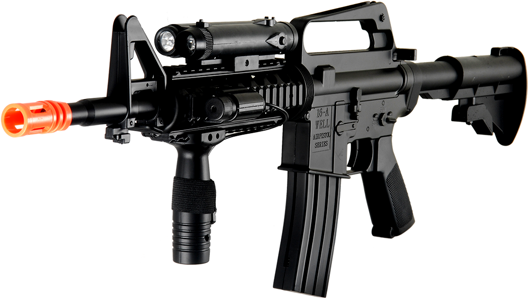 Well M4 Cqb Ris Carbine Spring Airsoft Rifle Flashlight (1200x800), Png Download
