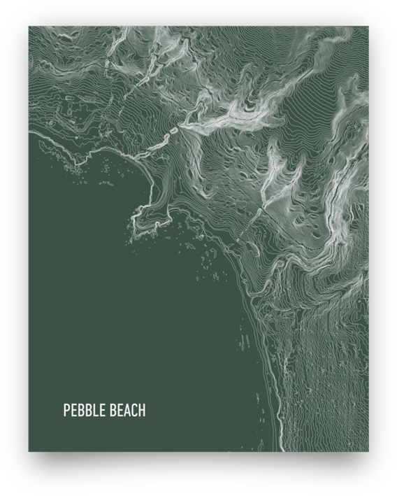 Pebble Beach Topo Green Giclée Print (900x898), Png Download