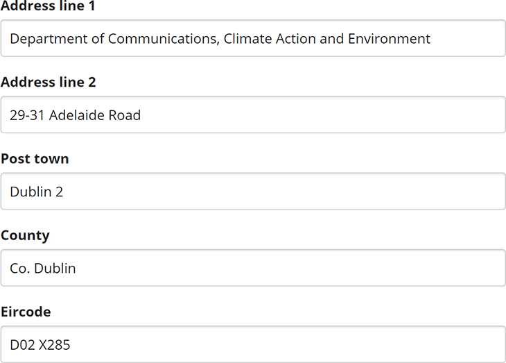 Ui Example Of Irish Address Form, With Fields Filled (730x523), Png