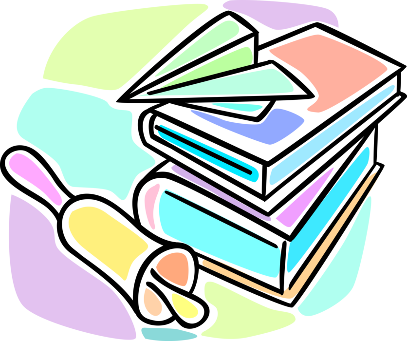 Vector Illustration Of School Hand Bell, Schoolbook (836x700), Png Download