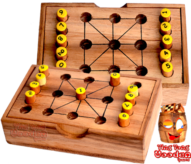 Tic Tac Toe Strategy Game In Wooden Box And 9 Digits (650x548), Png Download