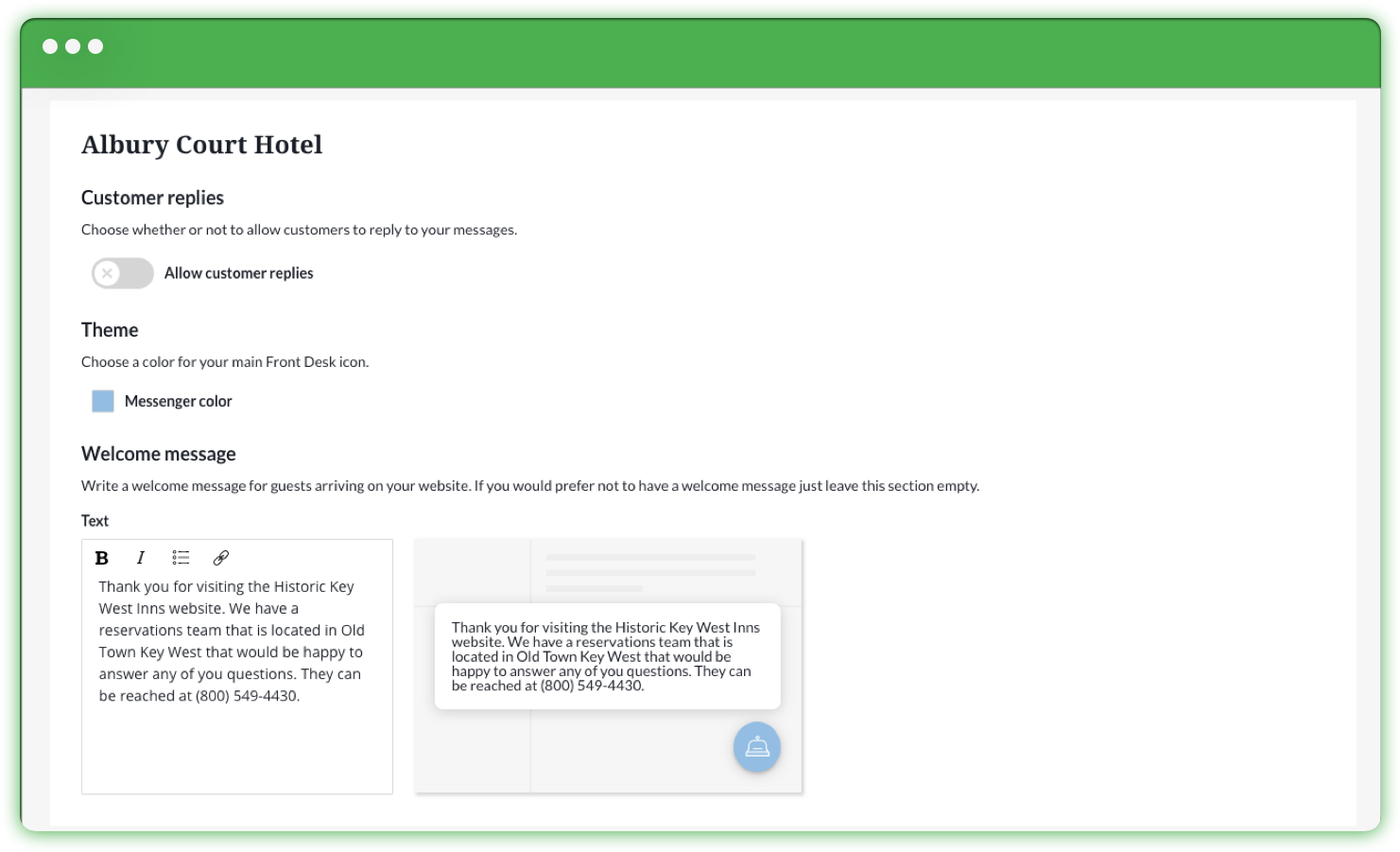 Front Desk Settings Page Showing Configurable Welcome (1545x970), Png Download