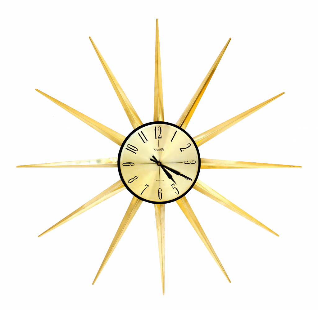 Sunburst Wall Clock Elegant Mid Century Modern 31 Gold (1024x1002), Png Download