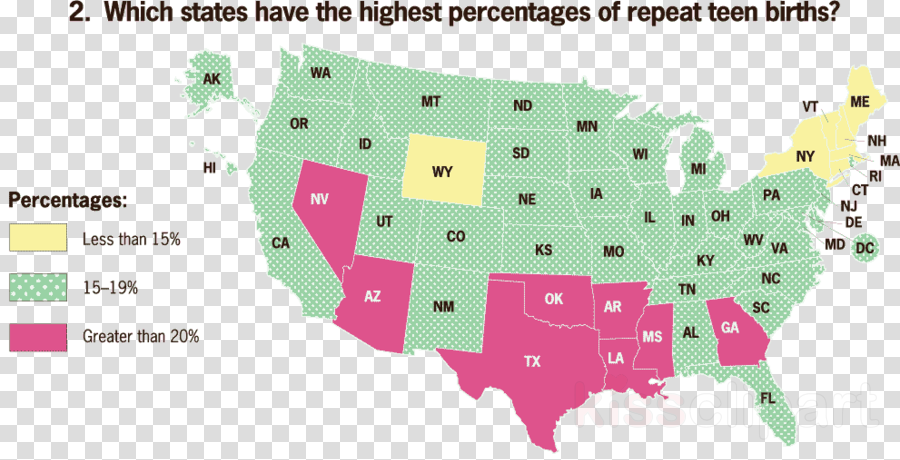 States With Most Teenage Pregnancies Clipart United (900x460), Png Download