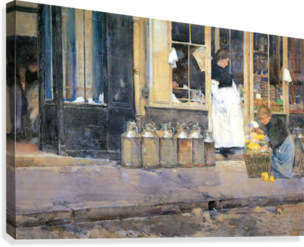 The Flower Girls And The Milk Vendor By Hassam Canvas - Poster: Childe Hassam The Flower Girls (428x348), Png Download