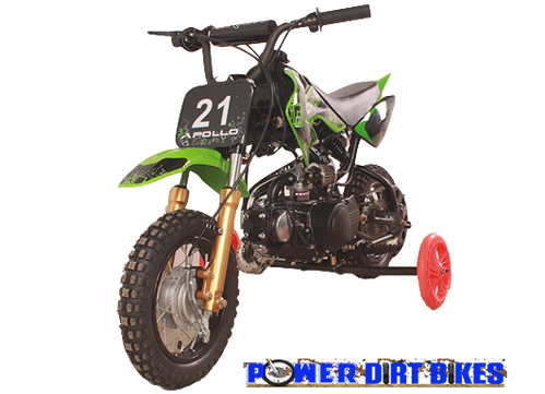 The 70cc Apollo Db 21 Is The Perfect Beginner Dirt - Gas Dirt Bikes With Training Wheels (498x375), Png Download