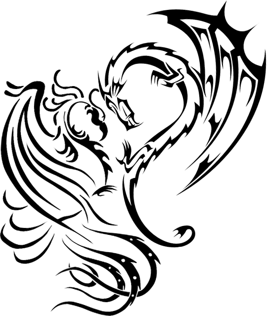 Transparent Stock Collection Of Free Phoenix Download - Феникс И Дракон Тату (542x639), Png Download