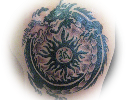 Slide Tribal Dragon Tattoo - Tattoo (1020x400), Png Download