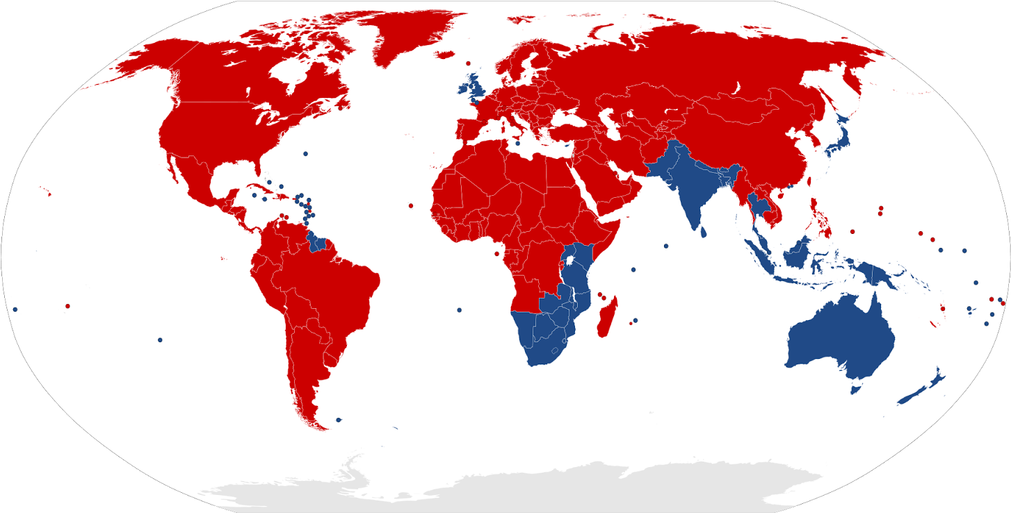This Map Shows Which Countries Drive On The Wrong Side - El Dorado Sim Cards (720x366), Png Download