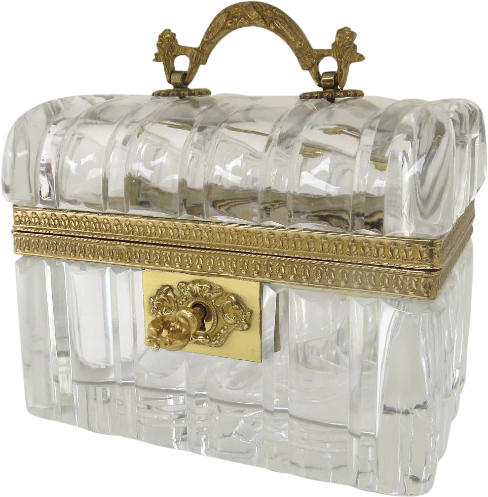Vintage Crystal And Bronze Ormolu Casket Box Top Handle (981x981), Png Download