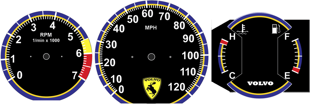 "volvo" On Temp/fuel Center, Prancing Moose B On Speedo (1034x350), Png Download