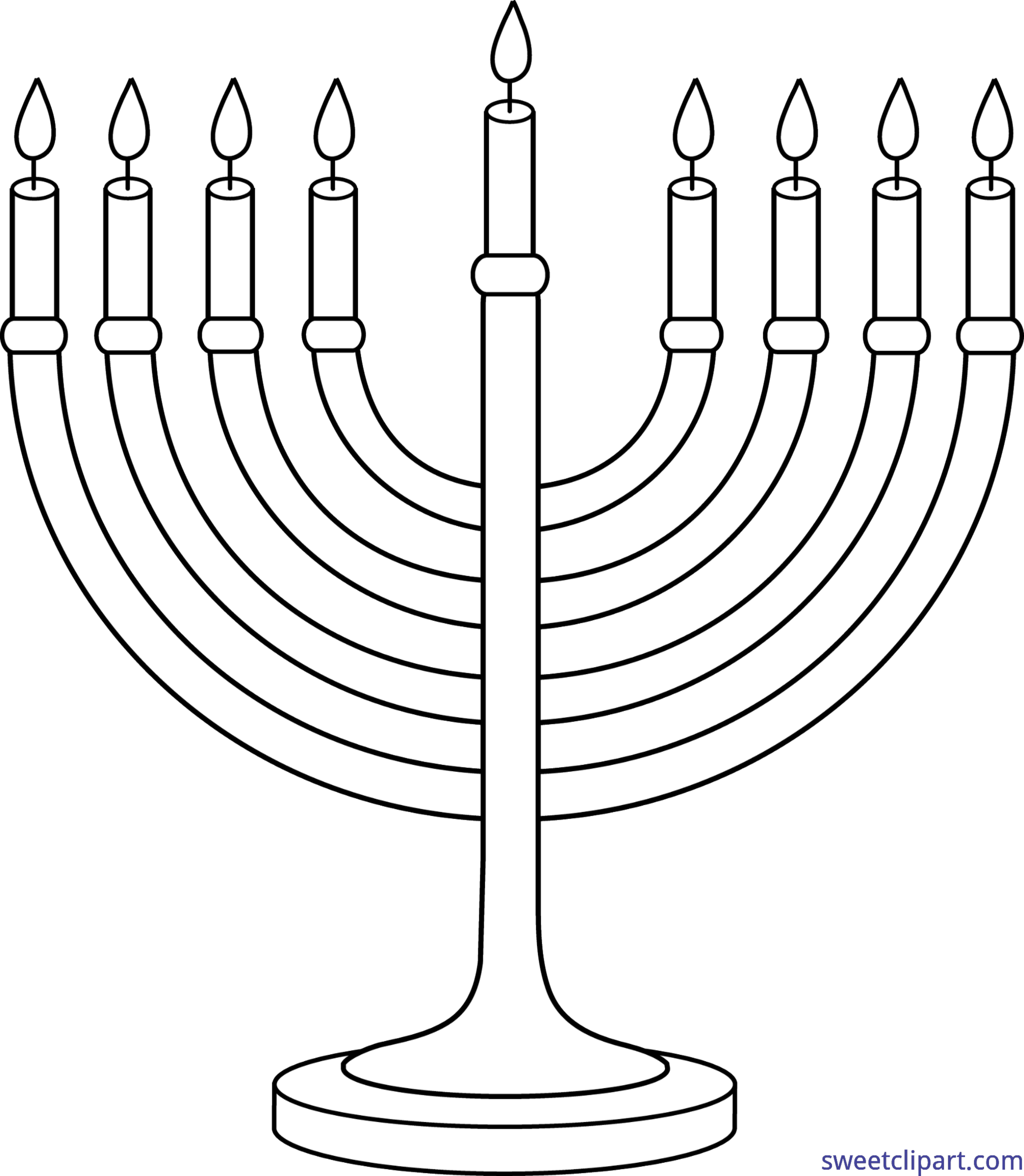 Drawing Candle Menorah - Hanukkah Black And White (5905x6779), Png Download