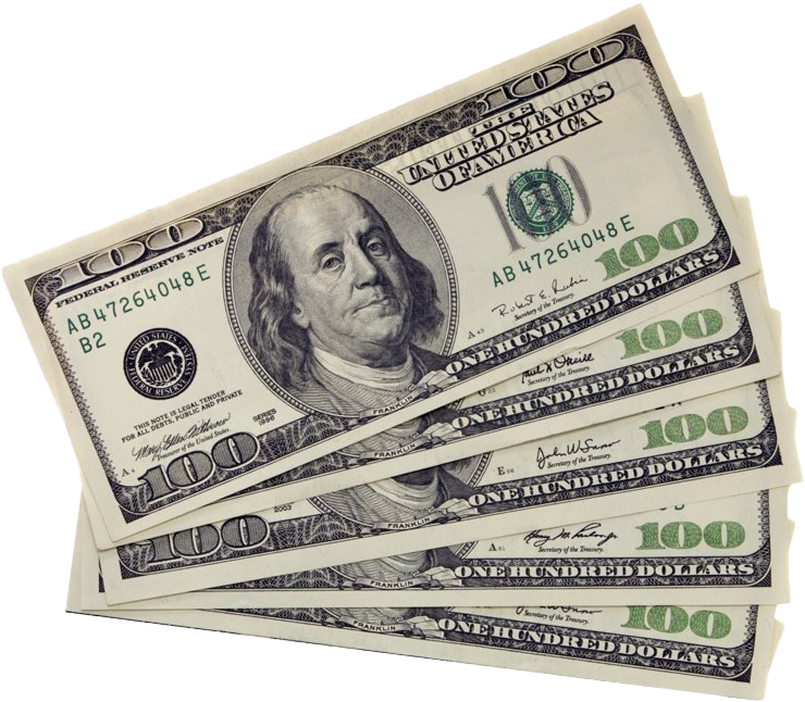 $500 Dollar Bills - 5 100 Dollar Bills (749x701), Png Download