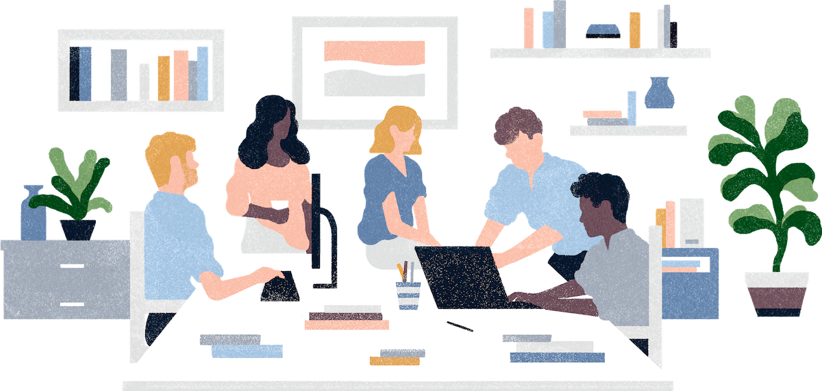 Illustration Showing Several People Working In An Open - Personal Computer (1200x571), Png Download