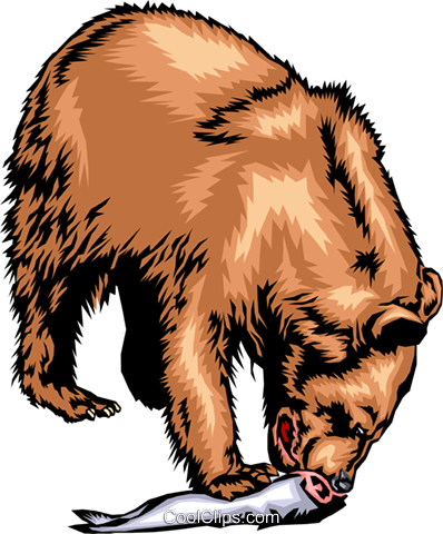 Grizzly Bear Eating A Salmon - Grizzly Bear Salmon Clipart (398x480), Png Download