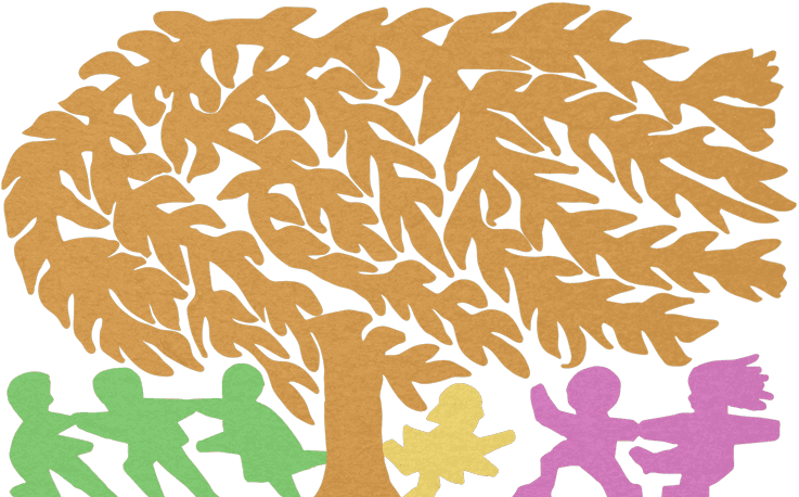 Silhouette Of Kids Playing Under A Willow Tree - Illustration (737x458), Png Download
