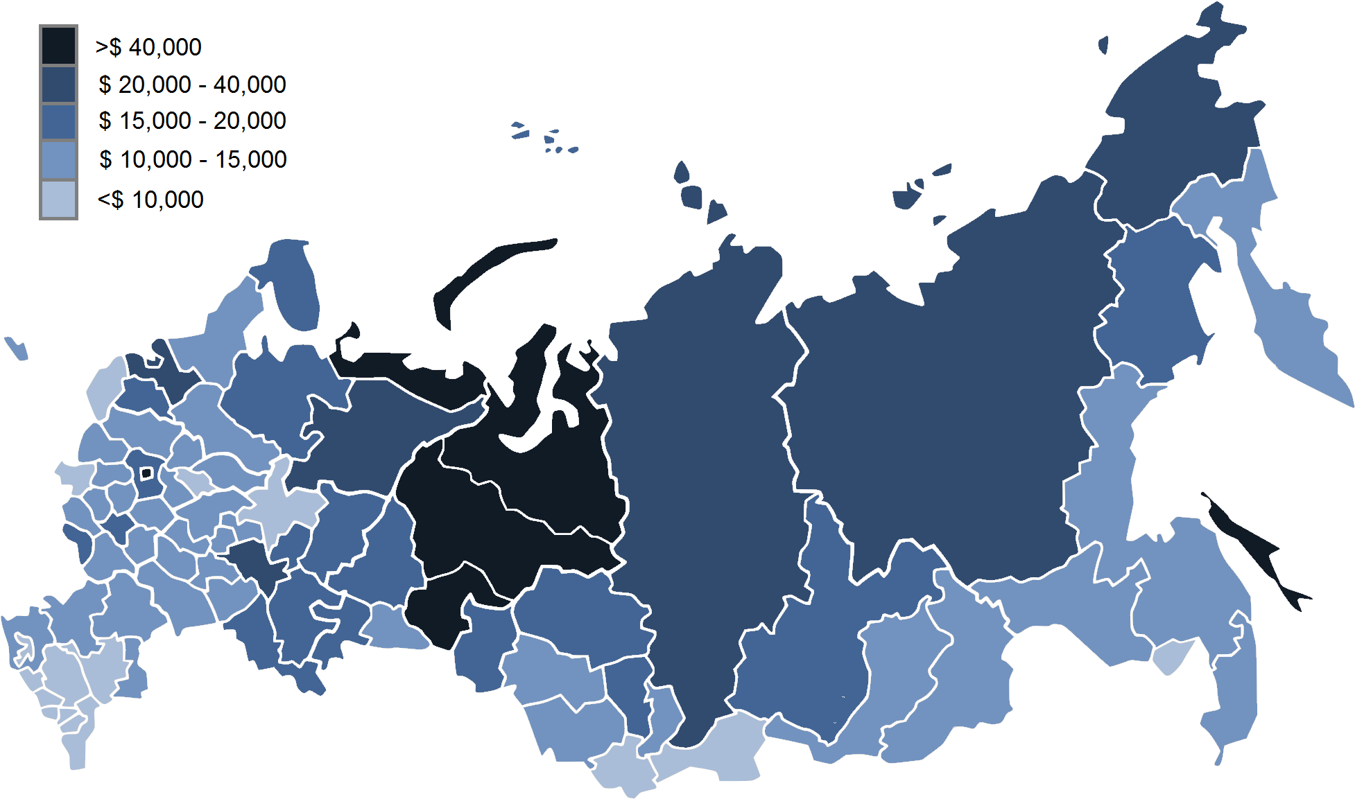 Regional Gdp Per Capita Map Of Russia (2000x1212), Png Download