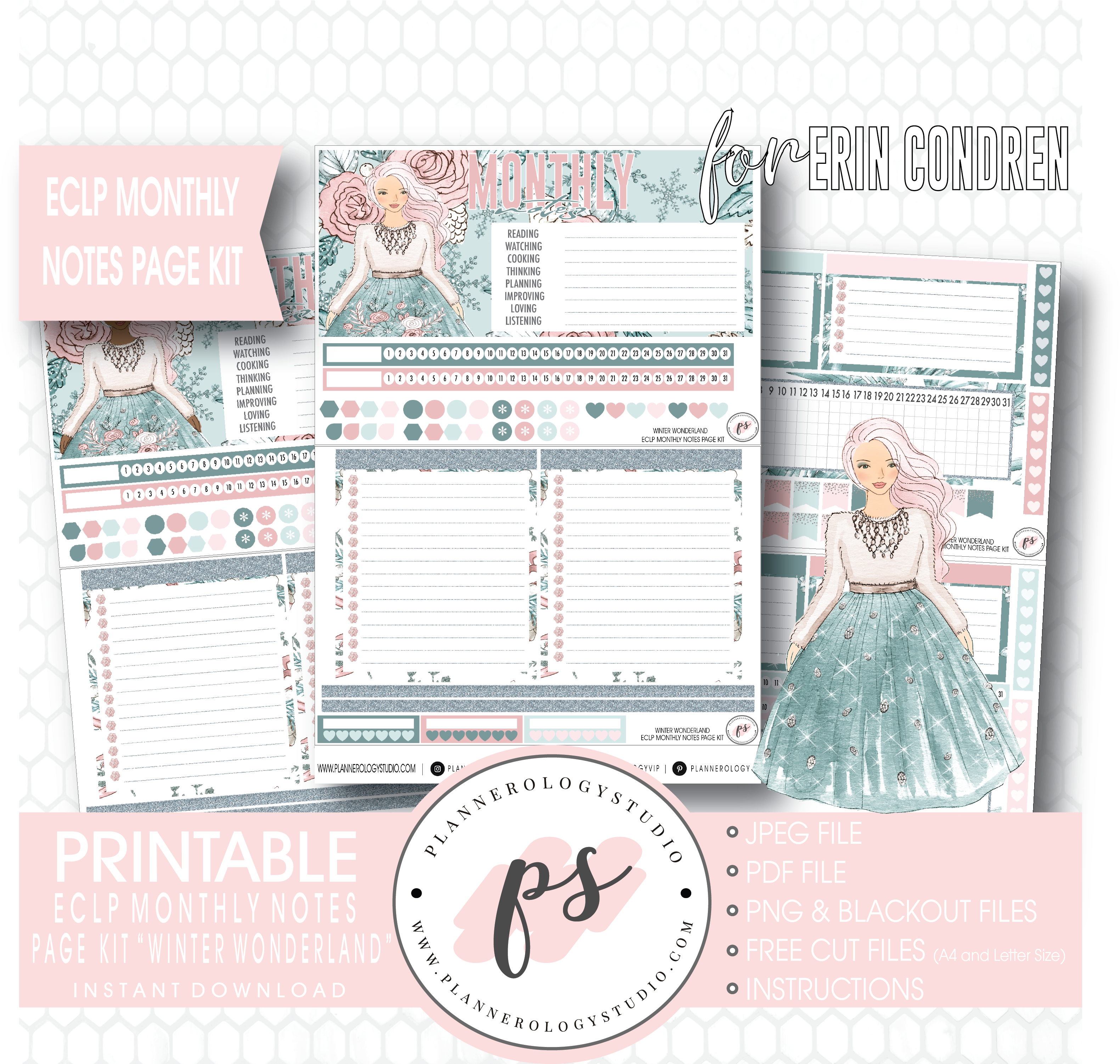 Winter Wonderland Monthly Notes Page Kit Digital Printable (3192x3000), Png Download