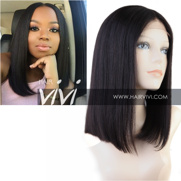 Black Bob Lace Front Wig Straight Hair Indian Virgin (600x800), Png Download