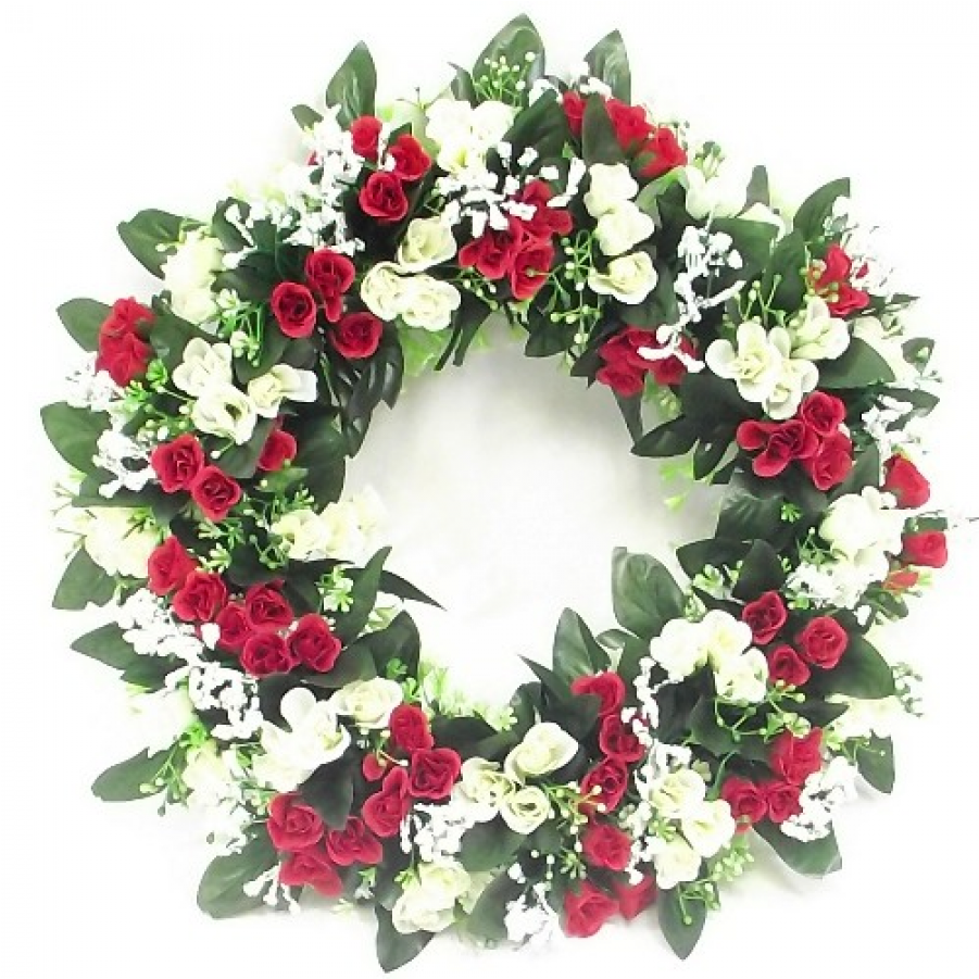 Rosebud And Gypsophilia Wreath Style Arrangement 42cm (900x1115), Png Download