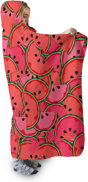 Watermelon Red Piece Pattern Print Hooded Blanket