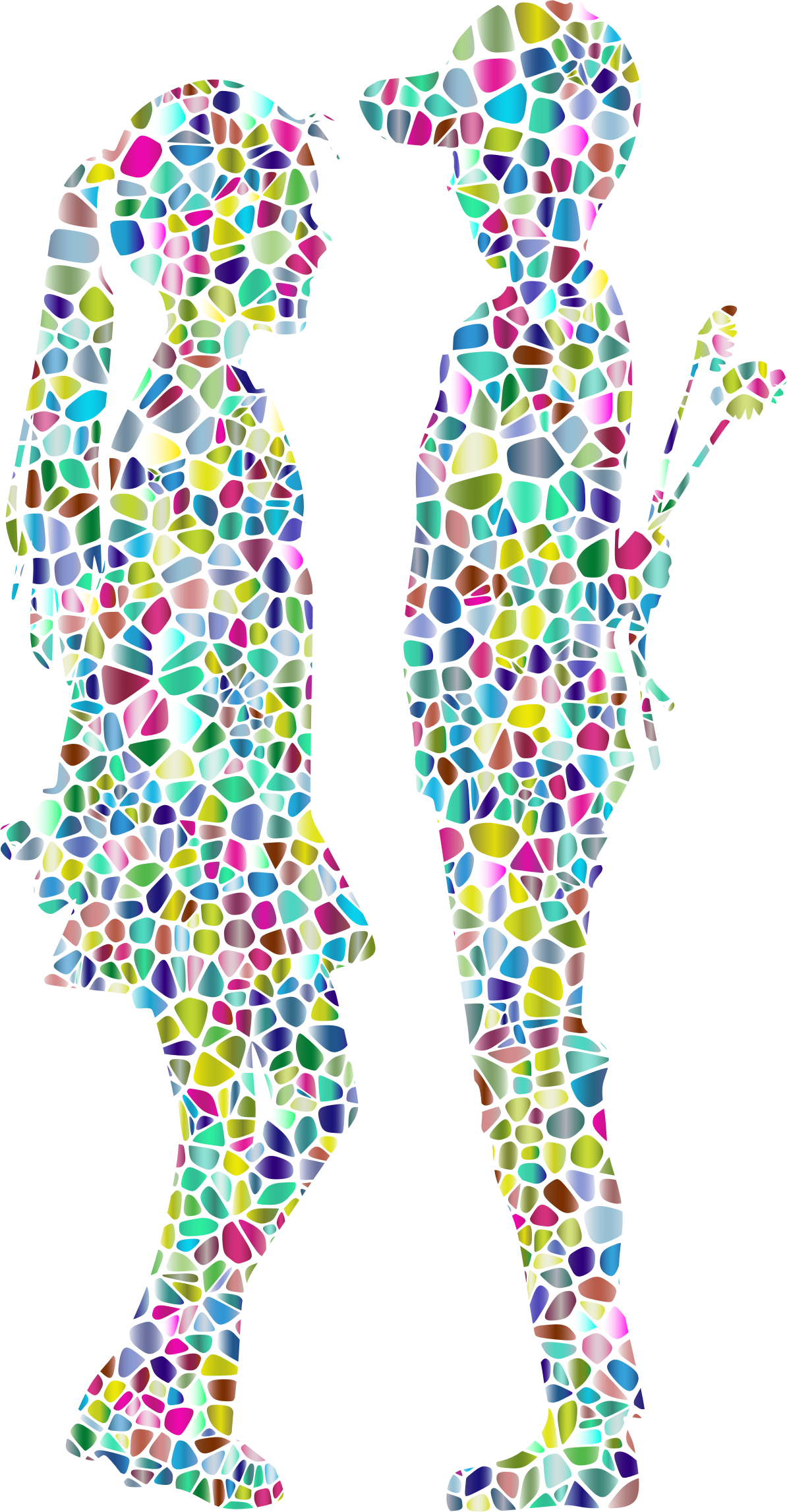 Polyprismatic Tiled Boy Giving Flowers To Girl Silhouette - Boy Giving Flowers To Girl (1194x2293), Png Download