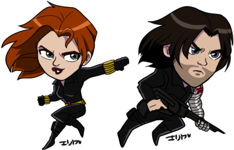 My Superhero Babies I Haven't Drawn Them In A Long - Chibi Black Widow And Winter Soldier (500x357), Png Download