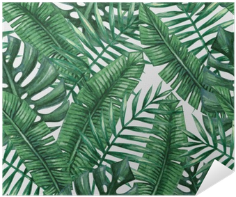 Watercolor Tropical Palm Leaves Seamless Pattern - Suabo Polyester Waterproof Fabric Shower Curtain Decorative (400x400), Png Download