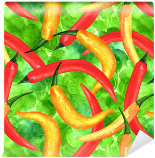 Seamless Pattern Of Watercolor Chili Peppers On Green - Watercolor Painting (400x400), Png Download